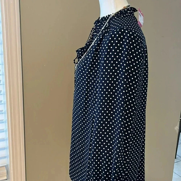 [S]Kate Spade Dark  Navy Blue Polka Dot LS Blouse - Picture 2 of 13